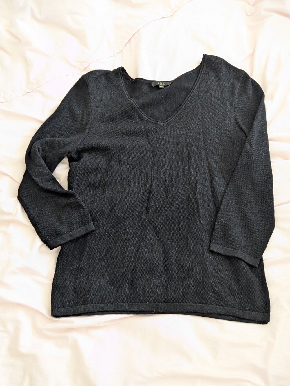 1.2.3 Paris Black Metallic V-Neck Knit Top Size 42